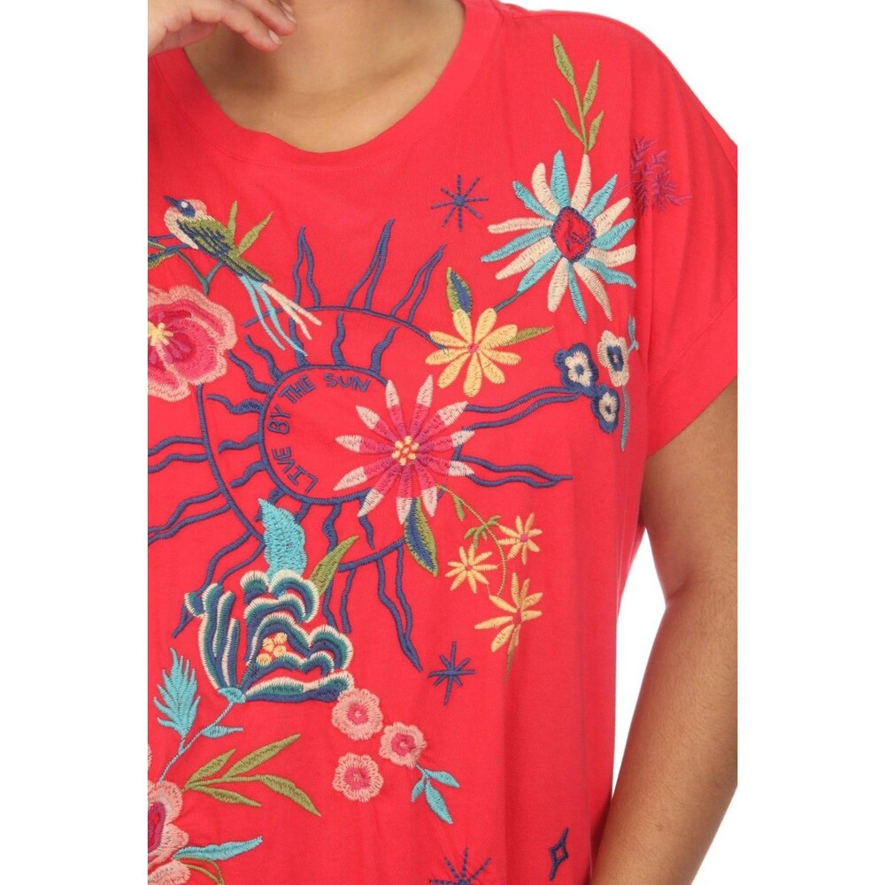 Johnny Was Arla Embroidered Cotton Top Live By The Sun T Shirt Boho Floral SZ S - Picture 2 of 11